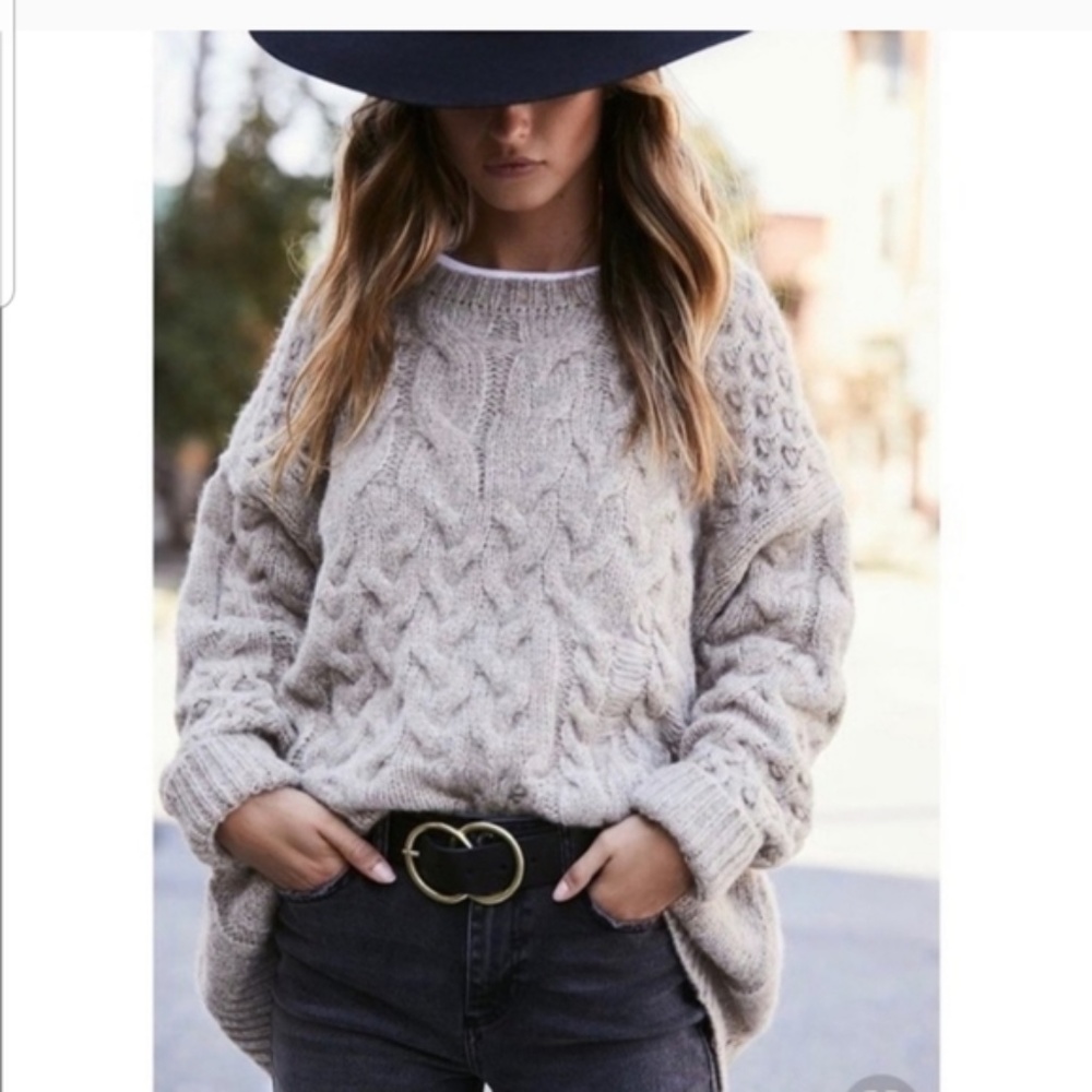 Free People Destroyed Cable Knit Sweater